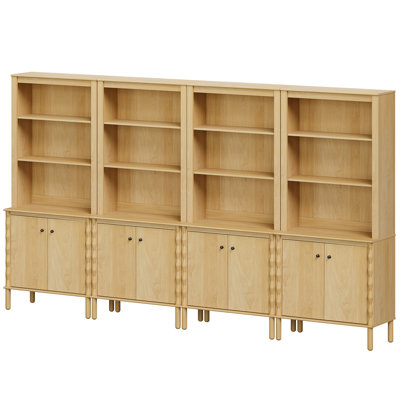 73" Tall Bookcase With Open Shelf And 8 Door Storage For Home Office Living Room Bedroom
