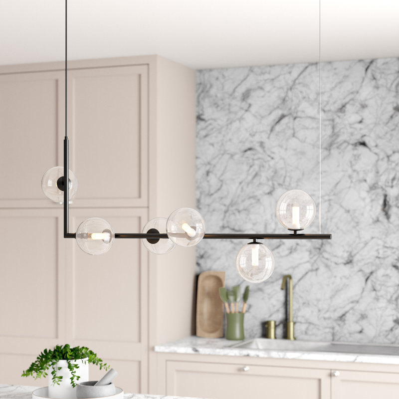 Harton 6 - Light Kitchen Island Pendant, Clear, Black