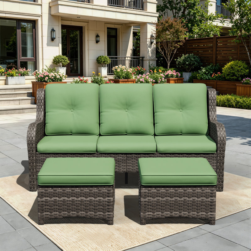 73'' Wide Wicker Patio Sofa with Cushions, Green