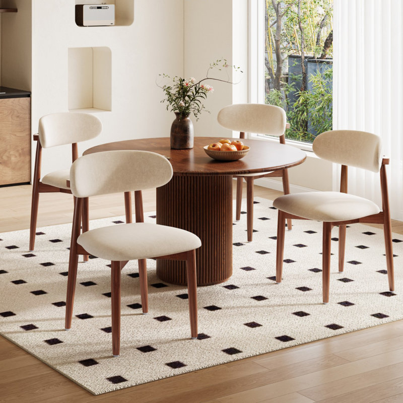 Ensemble de 4 chaises de salle à manger avec structure en bois massif, chaises de salle à manger modernes, revêtement en velours doux et moelleux, beige