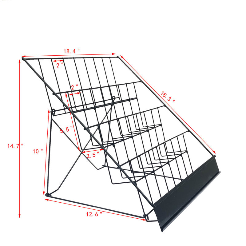 4-Tiered 18" Wire Display Rack Literature Brochure Magazine Stand Book Tabletop Rack, 2.5" Deep Open