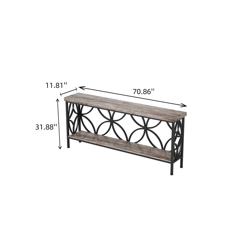 Table basse de 70,9 pouces avec tablette de rangement ouverte de style rétro, Gris