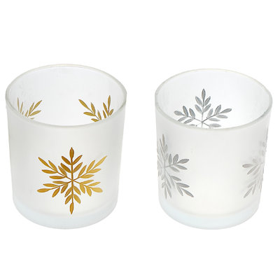 Frosted Glass Tealight Holders (Snowflake) (Asstd) - Set Of 2