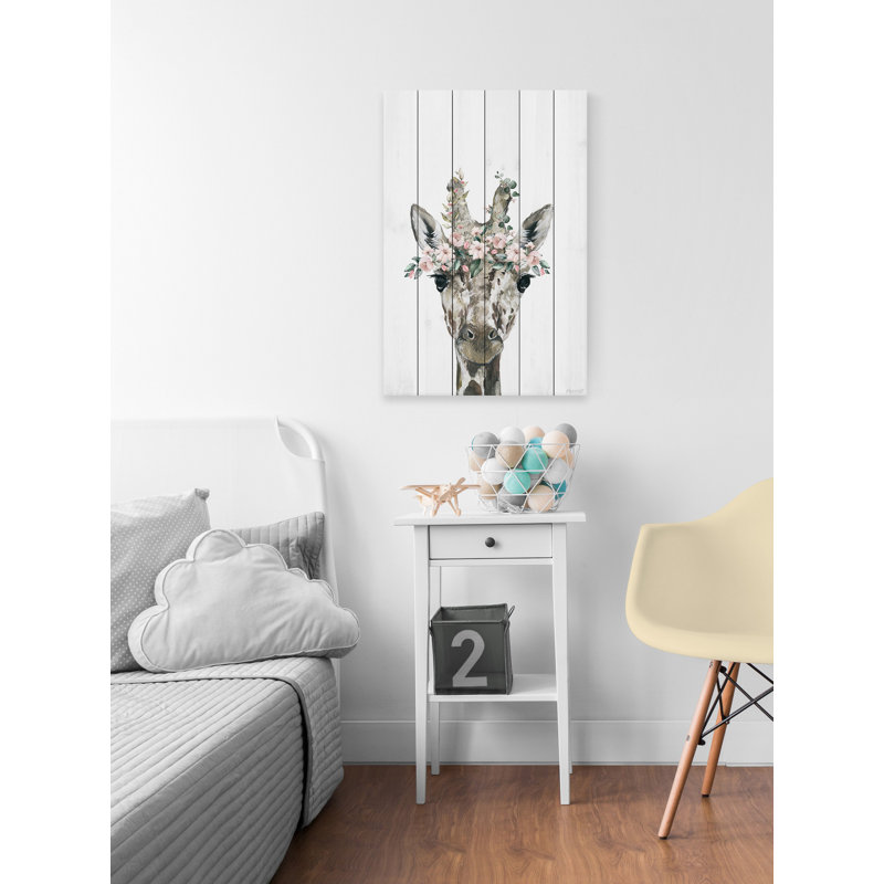 «Floral Crowned Giraffe», reproduction d'art sur bois blanc, H 45 po x l 30 po x P 1,5 po
