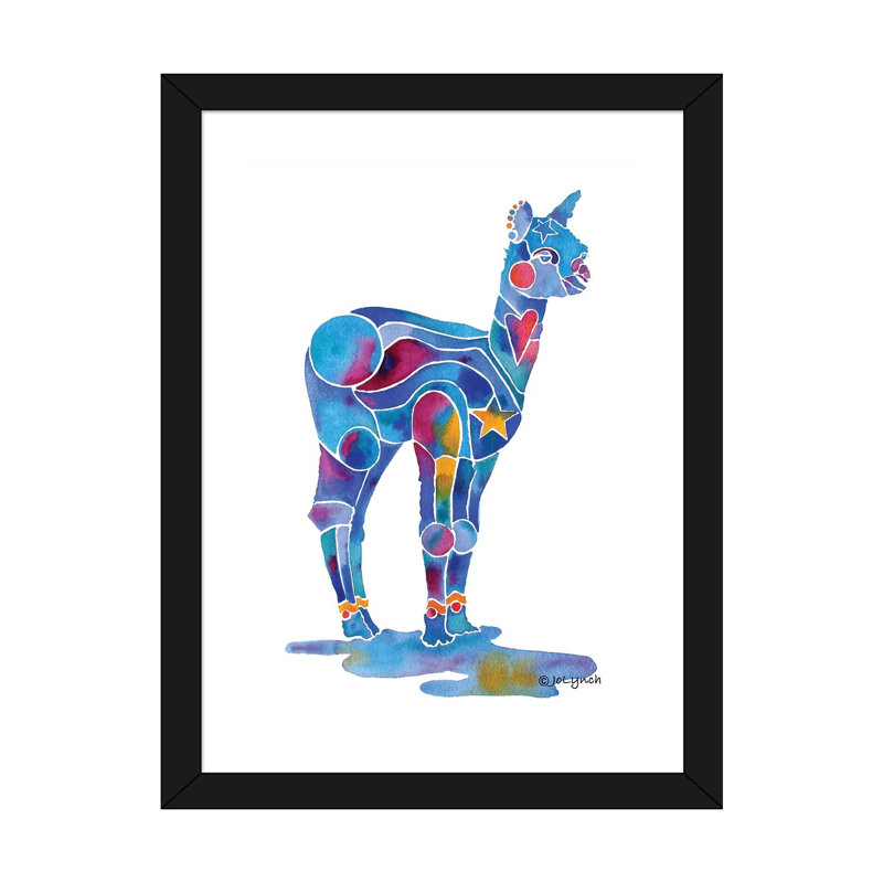 Alpaca Cria par Jo Lynch - impression d'art graphique, H 32 po x l 24 po x P 1 po, Papier encadré noir, Blanc