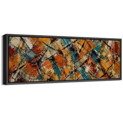Bold Orange Blue Abstract Expression Wall Decor - Large Framed Canvas Master Bedroom Wall Art Print