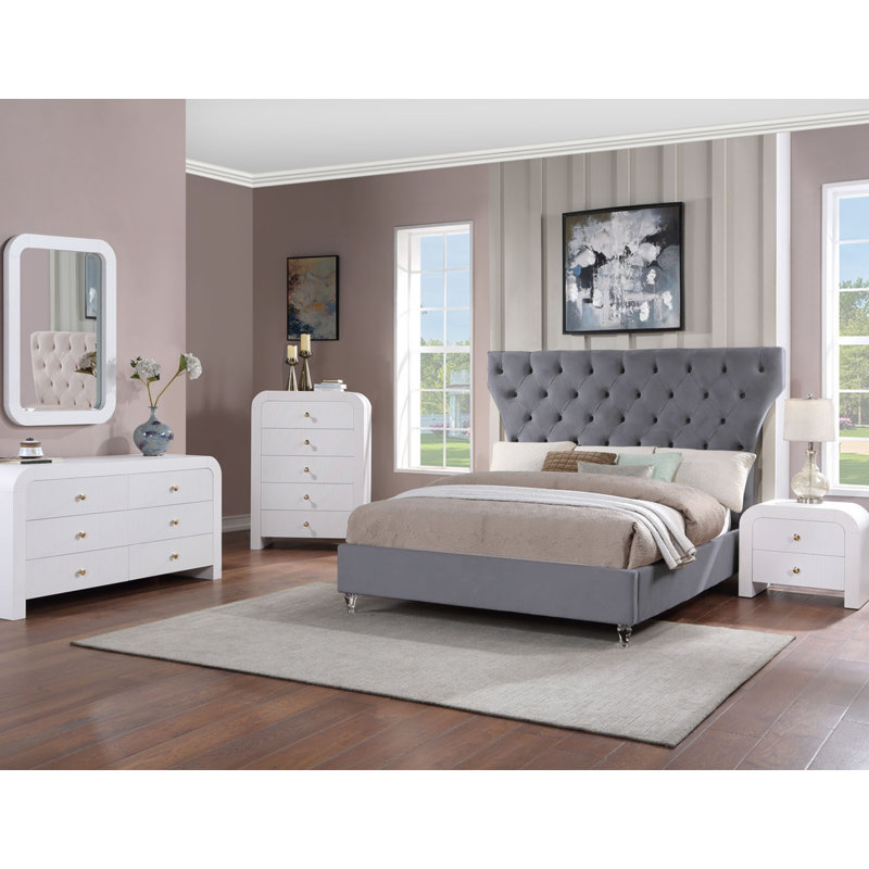 Eldrid Upholstered Slat Bed, King, Gray