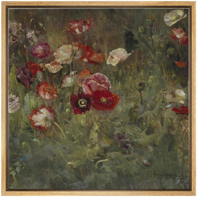 «Lush Poppy Field Vibrant Red and Pink Floral», reproduction sur toile, Toile naturelle, H 16 po x l 16 po