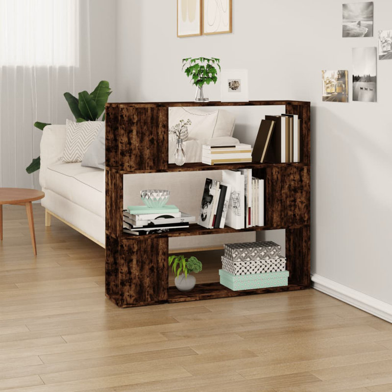 Cashe Library Bookcase, (3 Shelves) 94cm. H x 100cm. W x 24cm. D, Smoked Oak