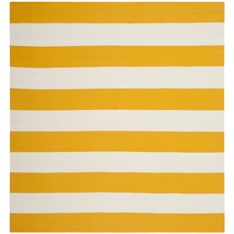 Parikh Hand Woven Cotton Striped Rug, Square 8'