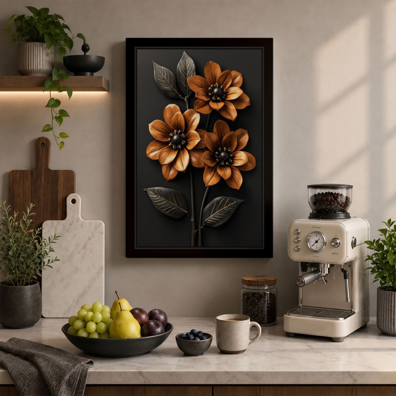 Gilded Stem Botanical - Wrapped Canvas, 24x16 - 61.0 x 40.6 cm, Black Border