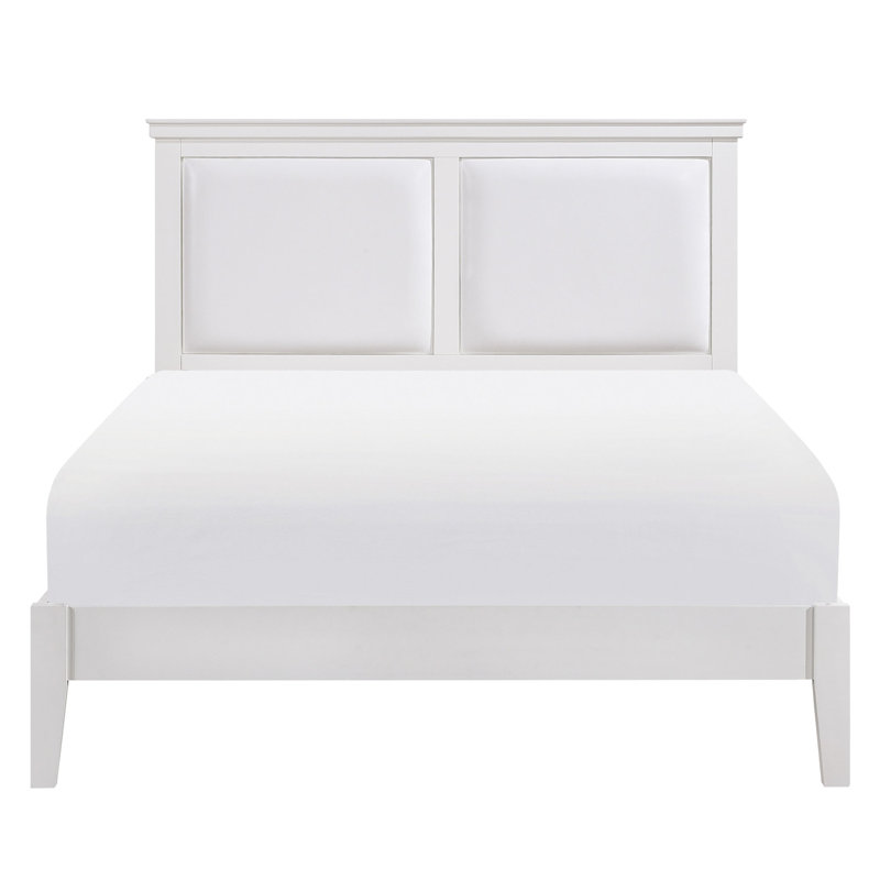 Grand lit classique avec revêtement en similicuir blanc pour tête de lit tapissier traditionnel - Look, Grand lit, Blanc