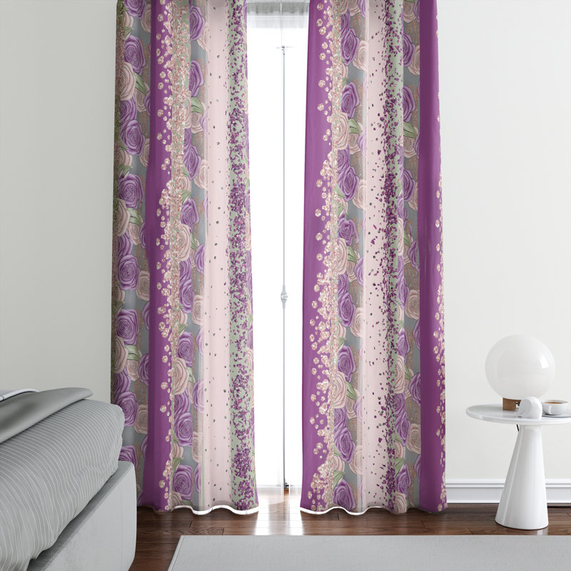 Paire de rideaux semi-transparents avec passe-tringle Roses, L 20 po x L 52 po