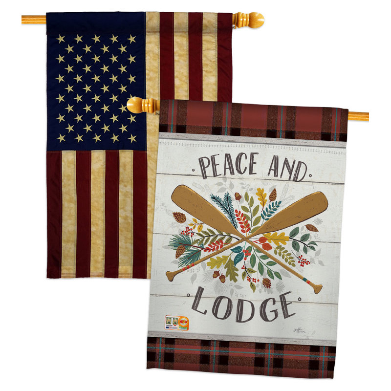 Drapeau de maison 40 po x 28 po Peace and Lodge