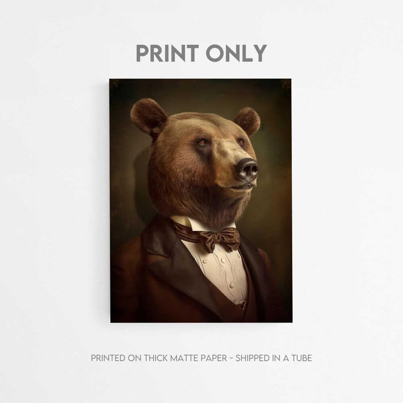 Art mural encadré avec ours: Classic Dapper Gentleman, H 10 po x l 8 po, Framed Print without Mat, Black
