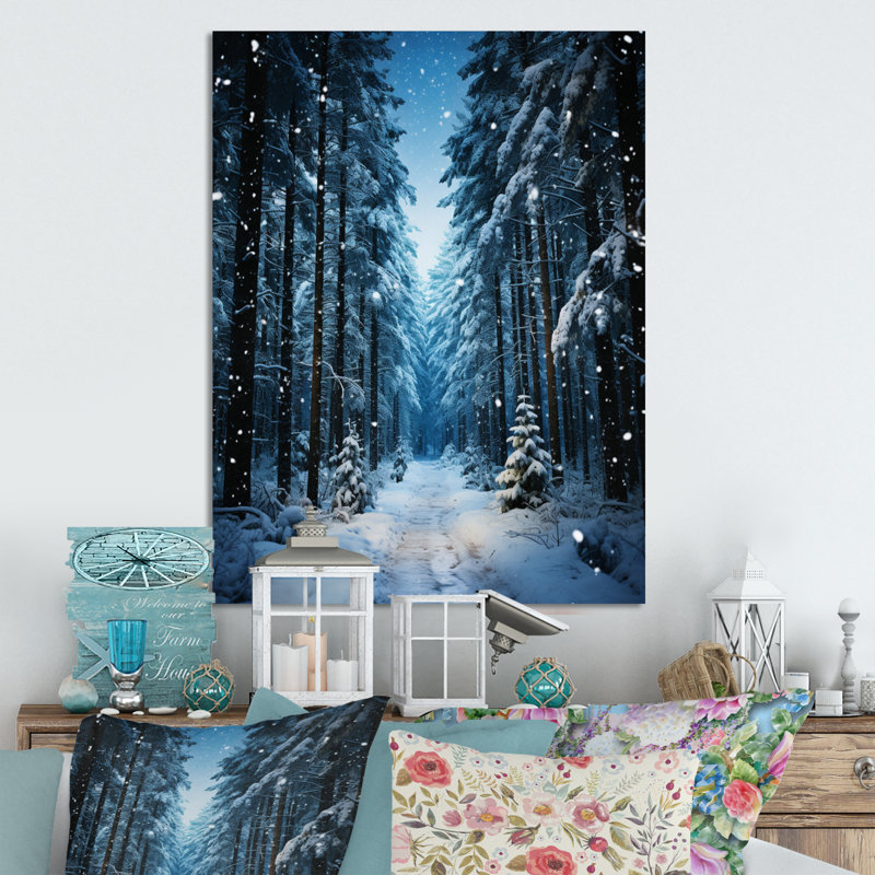 «Winter Snowy Evergreen VI», art mural paysages en métal, H 20 po x l 12 po x P 1 po