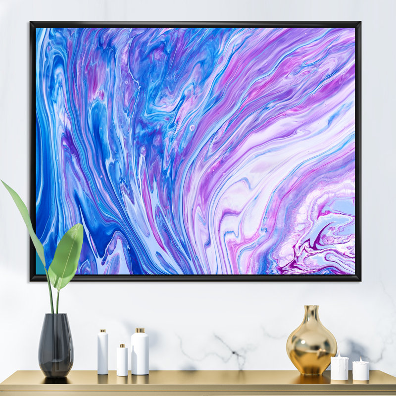Art acrylique sur toile bleu et mauve - art mural moderne sur toile, H 12 po x l 8 po x P 1 po, Cadre flottant noir