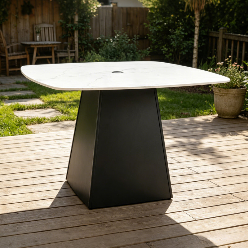 Table de salle à manger ronde pour 4 personnes 44 po avec trou pour parasol, White