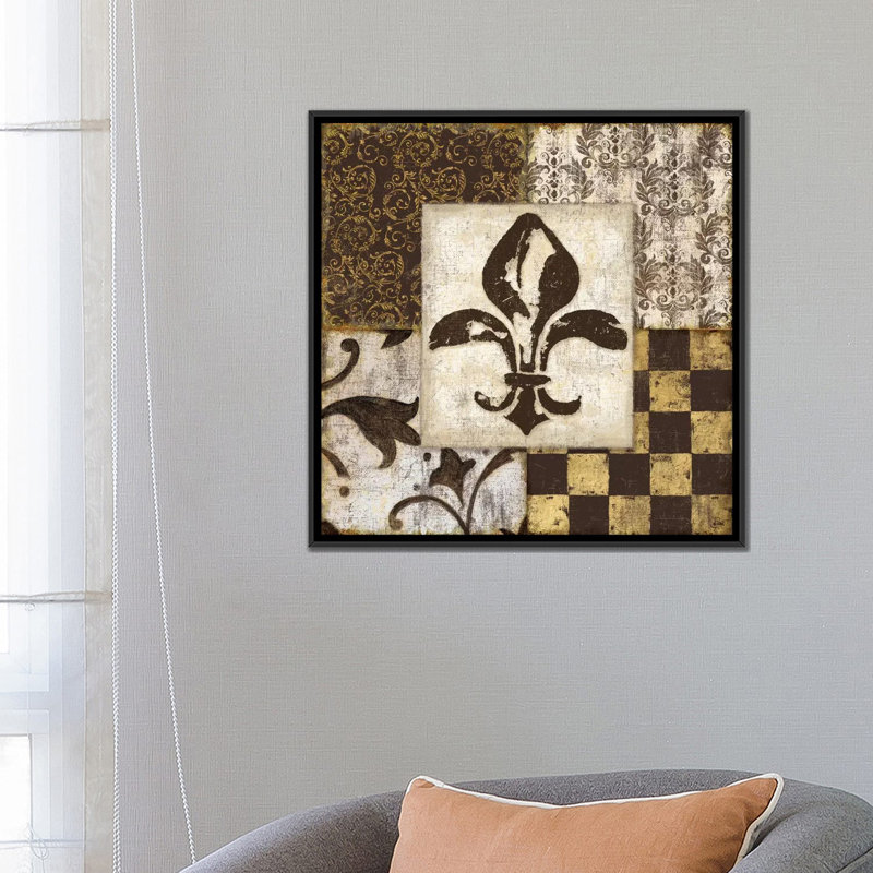 «Fleur de lis» par Daphne Brissonnet, reproduction sur toile tendue sur châssis, H 37 po x l 37 po x P 1,5 po, Pas de tapis