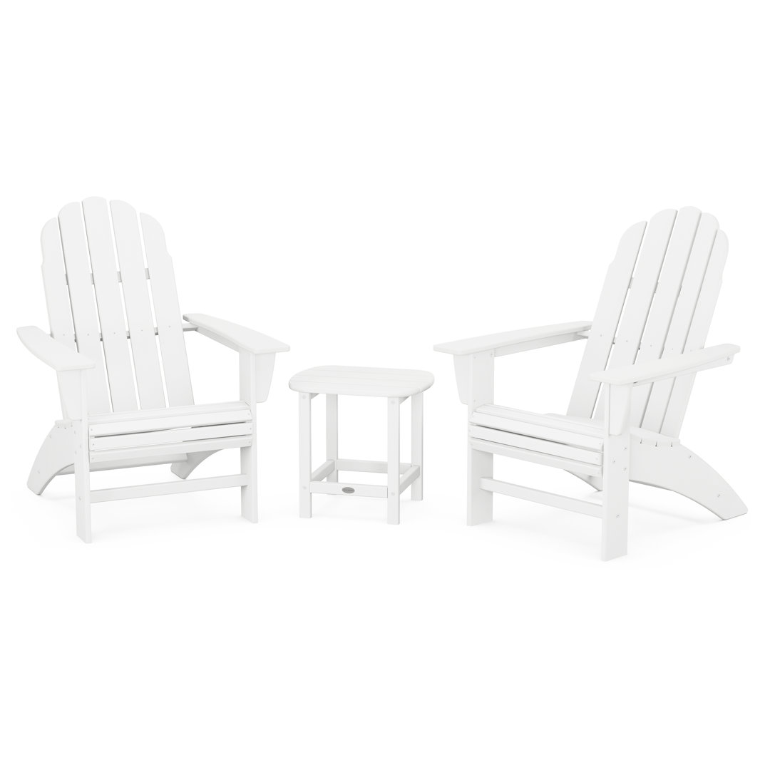 Vineyard 3-Piece Curveback Adirondack Set with South Beach 18" Side Table POLYWOOD® Frame 
