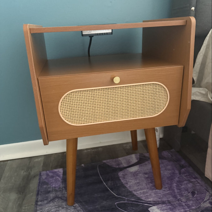 Mid Century Modern Rattan Nightstand Set Of 2 - Brown