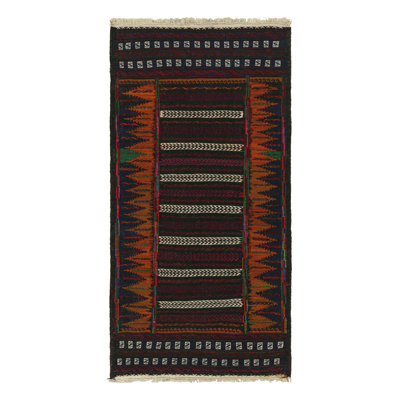 One-of-a-Kind Rectangle 2’2” X 4’3” 1950s Wool Area Rug Red, Green