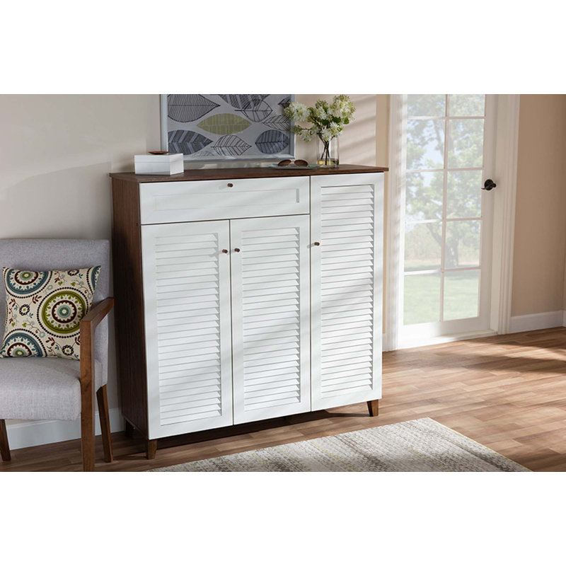 Shoe Storage Cabinet, White/Walnut