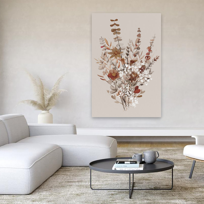 Bouquet de fleurs épicées - Art contemporain avec feuilles et fleurs, H 60 po x l 40 po