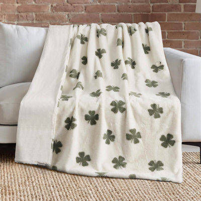 Lucky Brand Lucky Clovers Plush Throw Blankets