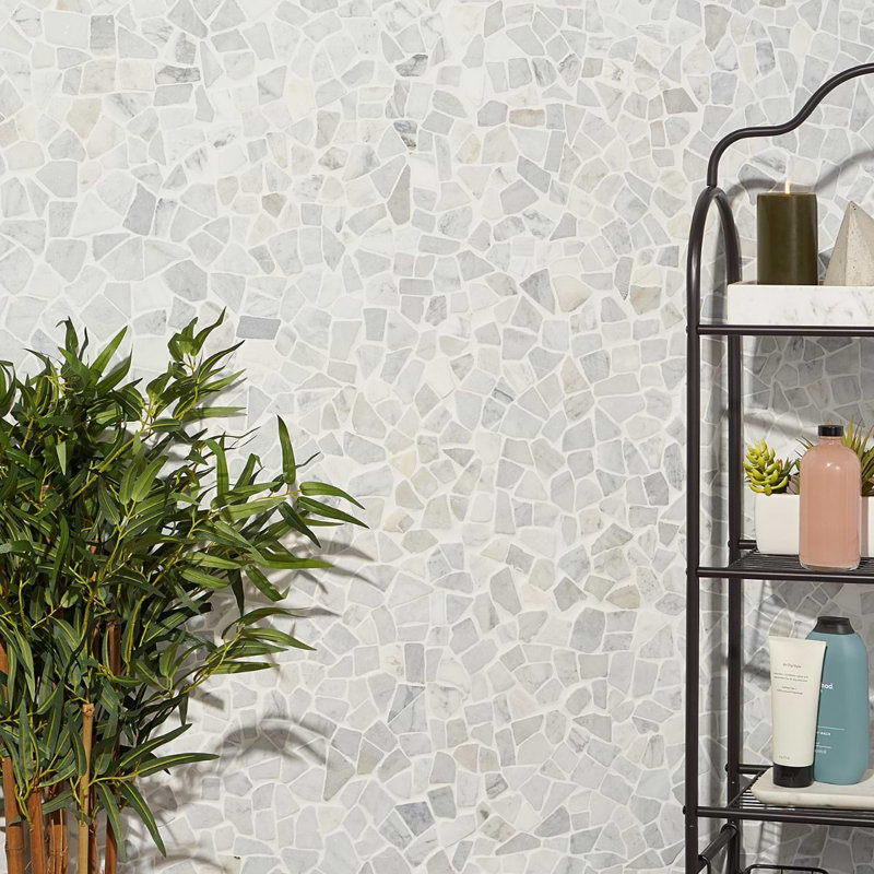Nature 12x12 Tumbled Pebble Tumbled Mosaic Tile, Carrara
