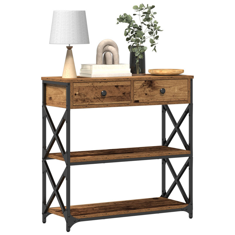 Console Table 100X28x75 Cm Engineered Wood & Steel, 75cm H x 75cm W x 28cm D, Old Wood