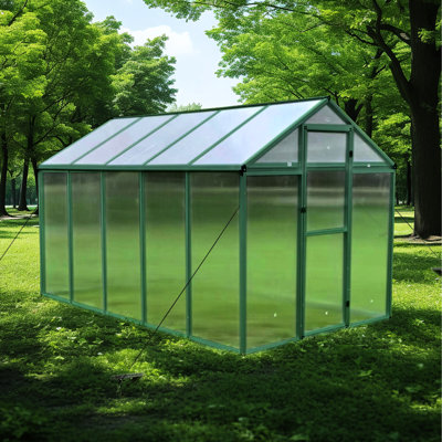 Serre robuste en polycarbonate 1,8 x 3 m (6 x 10 pi) - Serre de jardin en aluminium, utilisable en toutes saisons, avec base surélevée et ancrage, absorption du dioxyde de carbone et résistance aux chocs