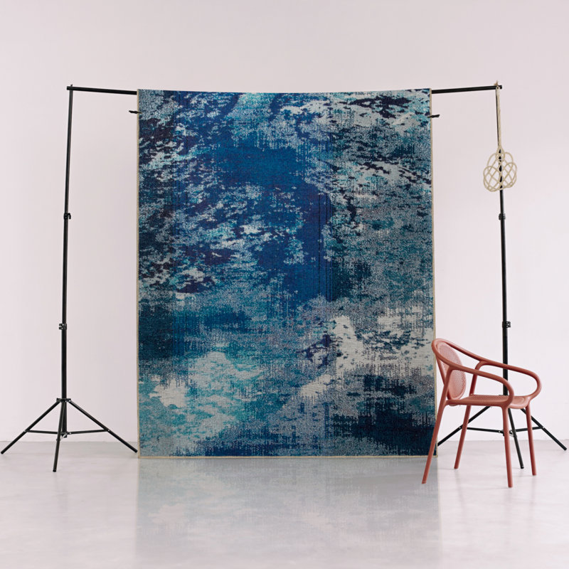 Tapis décoratif moderne à motif abstrait bleu, Tapis de couloir 4 pi x 8 pi 3 po