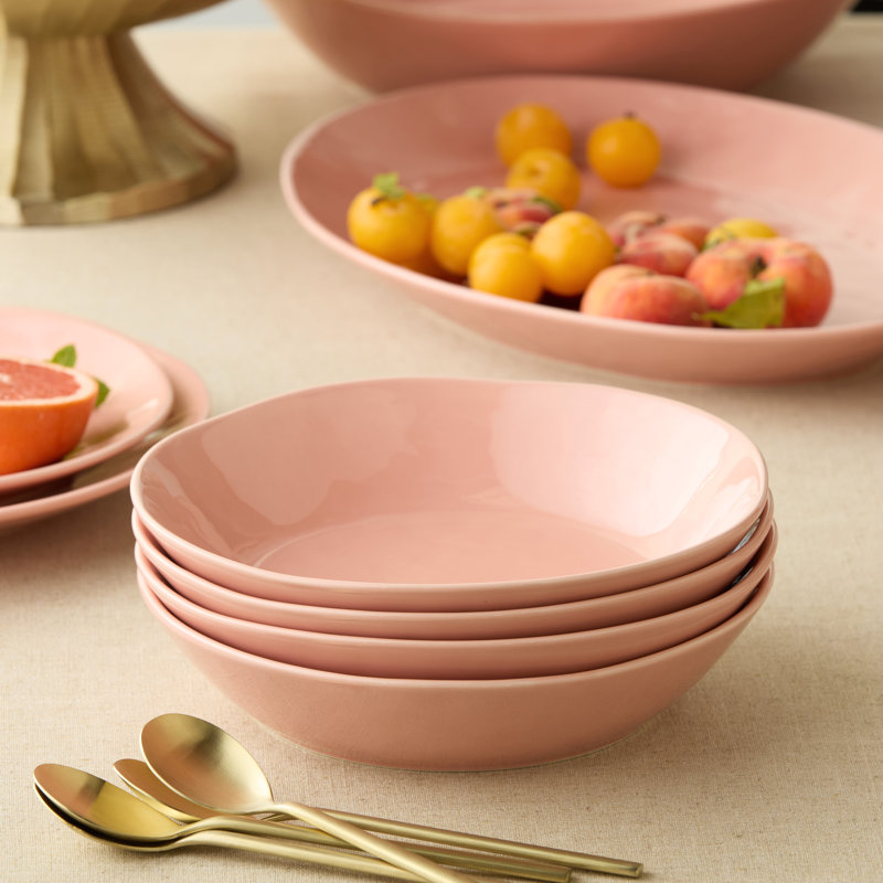 Bols à soupe 40 oz Desert Rose - Ensemble de 4 grands bols en grès avec glacis rose lustré - Vaisselle durable pour soupe, pâtes, salades, chili, ramen, ragoûts et repas de tous les jours