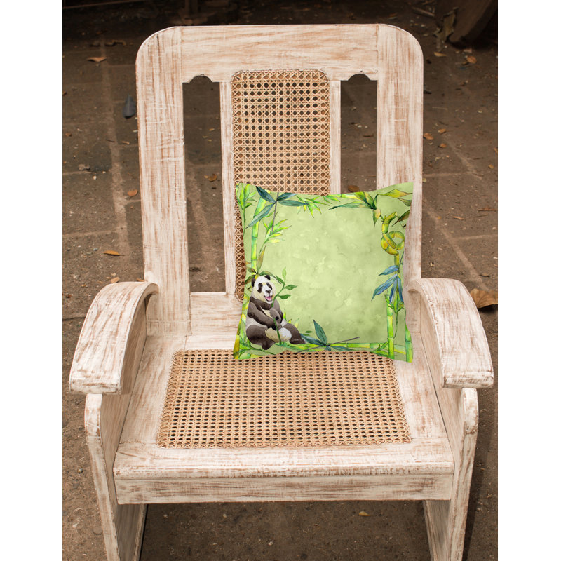 Coussin intérieur/extérieur avec un ours et un bambou panda, 18 po x 18 po