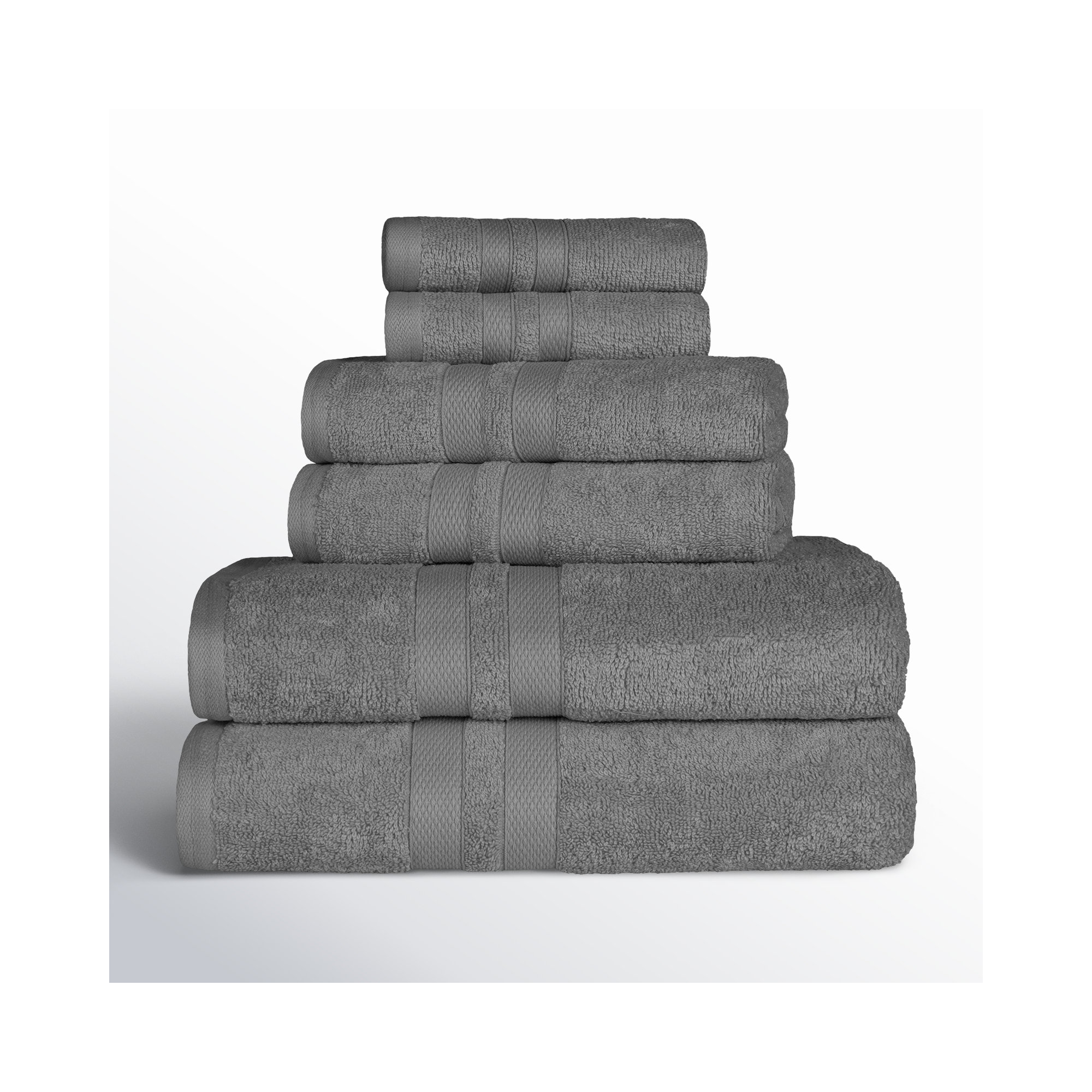 Amoy Soft 6 Piece 100% Cotton Towel Set, Charcoal