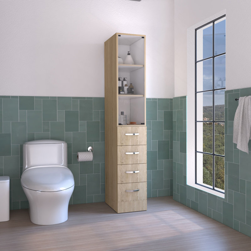 Armoire à linge Vanguard, trois tablettes, quatre tiroirs - pin clair / blanc, Multi-couleur