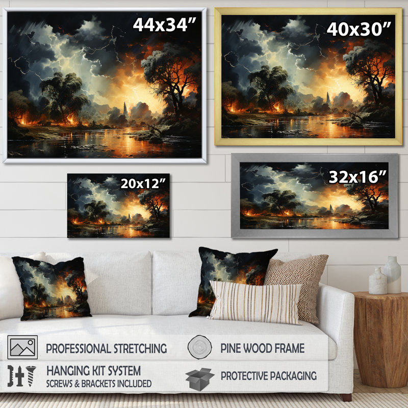 Storm Electric Dance I - Landscapes Wall Decor, H 34 po x l 44 po x P 1,5 po, Cadre simple noir