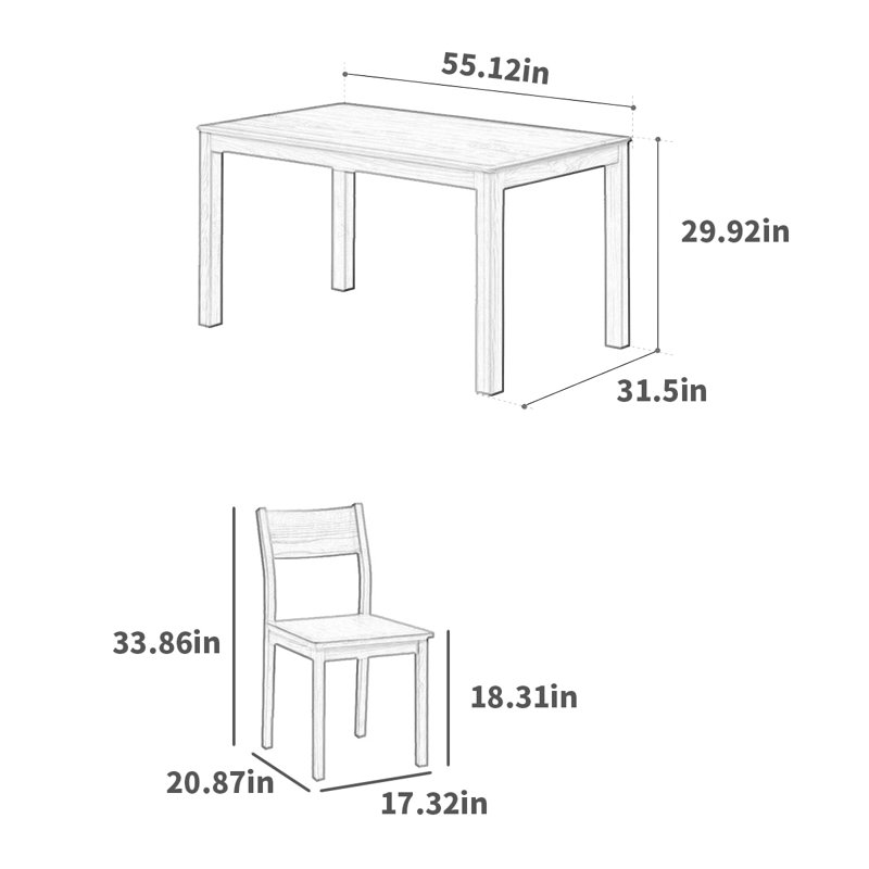 Table de salle à manger, H 29,92 po x L 55,12 po x l 31,5 po
