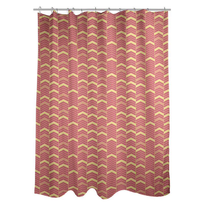 Rideau de douche simple à chevrons, Rouge / Jaune