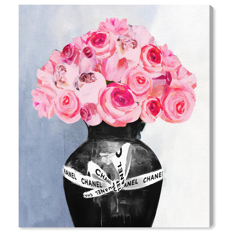 Black Vase with Pink Roses Canvas Wall Art, 30" x 20"