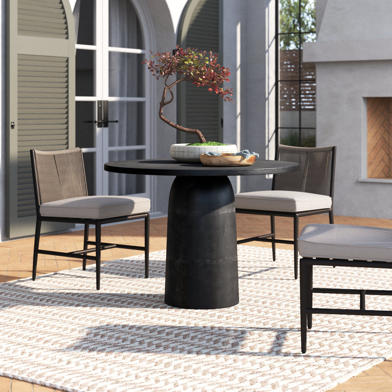 Gali 41.75'' Metal Outdoor Dining Table, Black