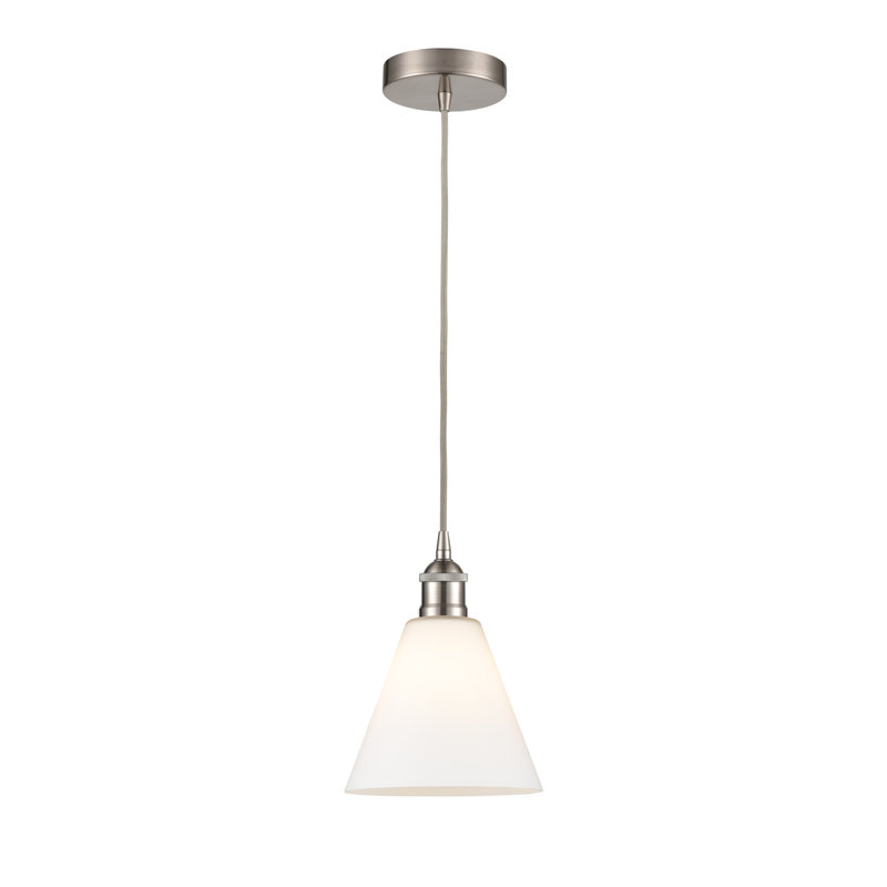 Luminaire suspendu conique à 1 lumière Bluford, H 10,75 po x l 8 po x P 8 po, Blanc mat, Nickel satiné brossé