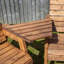 3 Seater Chunky Rustic Wooden Garden Furniture Set with Angled Tray & Green Cushions