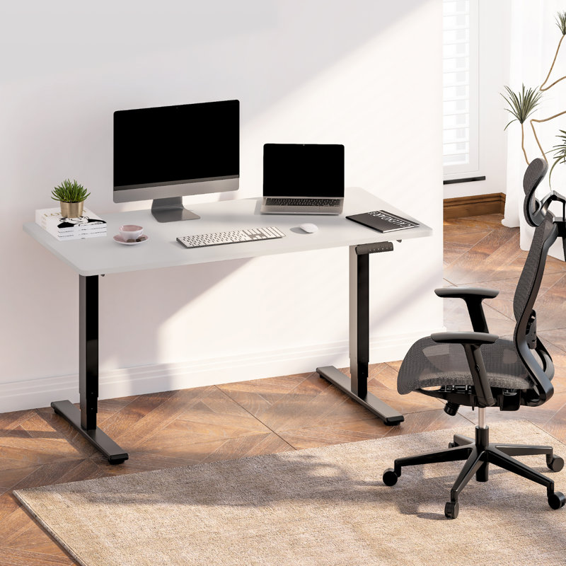3-Stage Dual Motor Electric Standing Desk, 48.8" H x 55" W x 28" D, White/Black