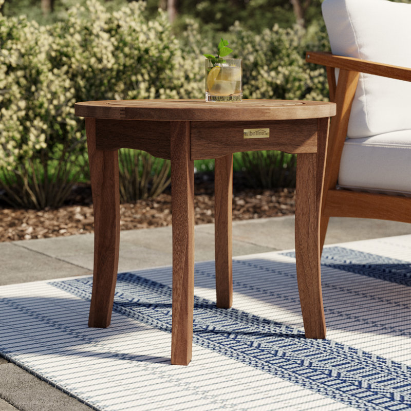 Akiva 20" W Round Solid Eucalyptus Wood Outdoor Side Table