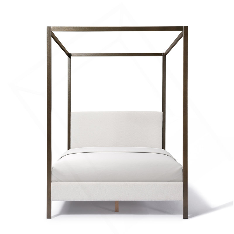 Lit à baldaquin rembourré Industrial Luxe, Cuivre / Blanc, Lit double