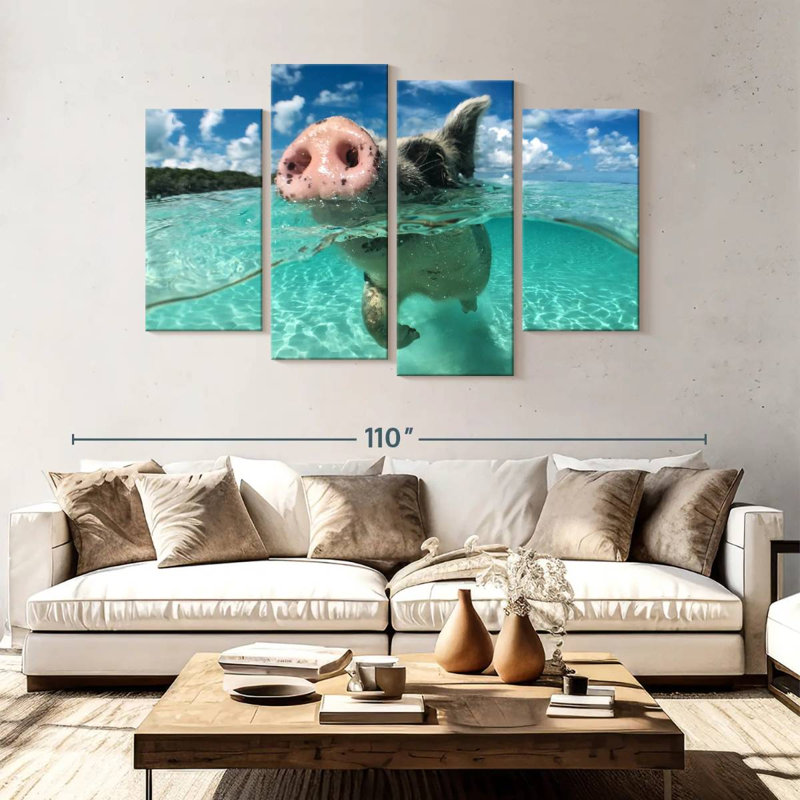 Swimming Pig, 54" H x 84" W