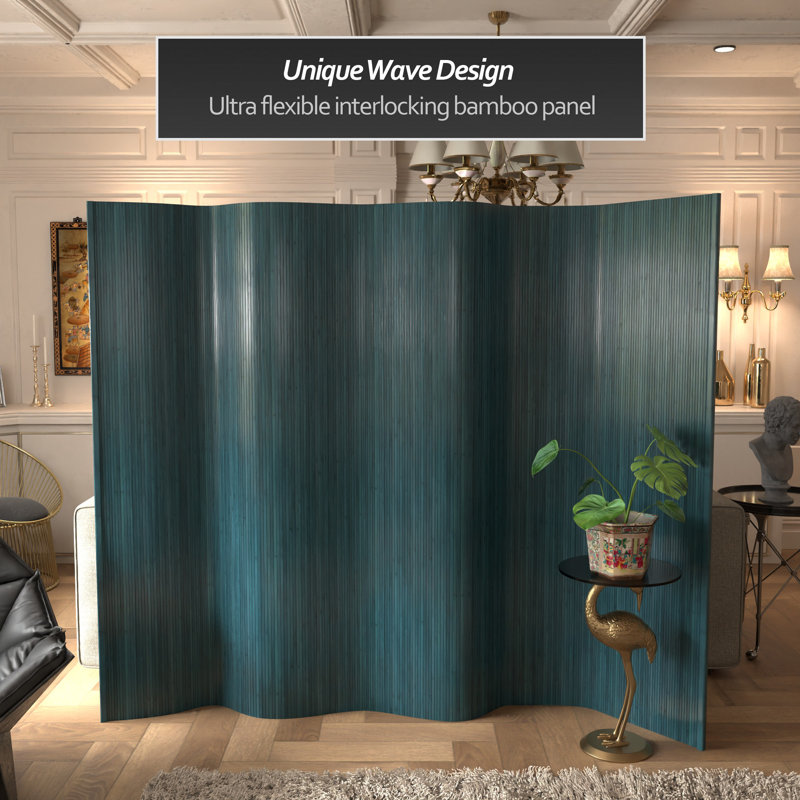 Siena Rolling Bamboo Room Divider, Prussian Blue, 6 ft. Tall