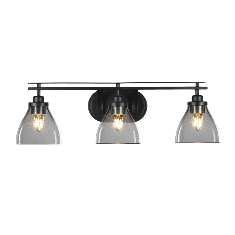 Odyssey 3 Light Bath Bar Shown In Matte Black Finish With 6.25" Glass, Light Gray
